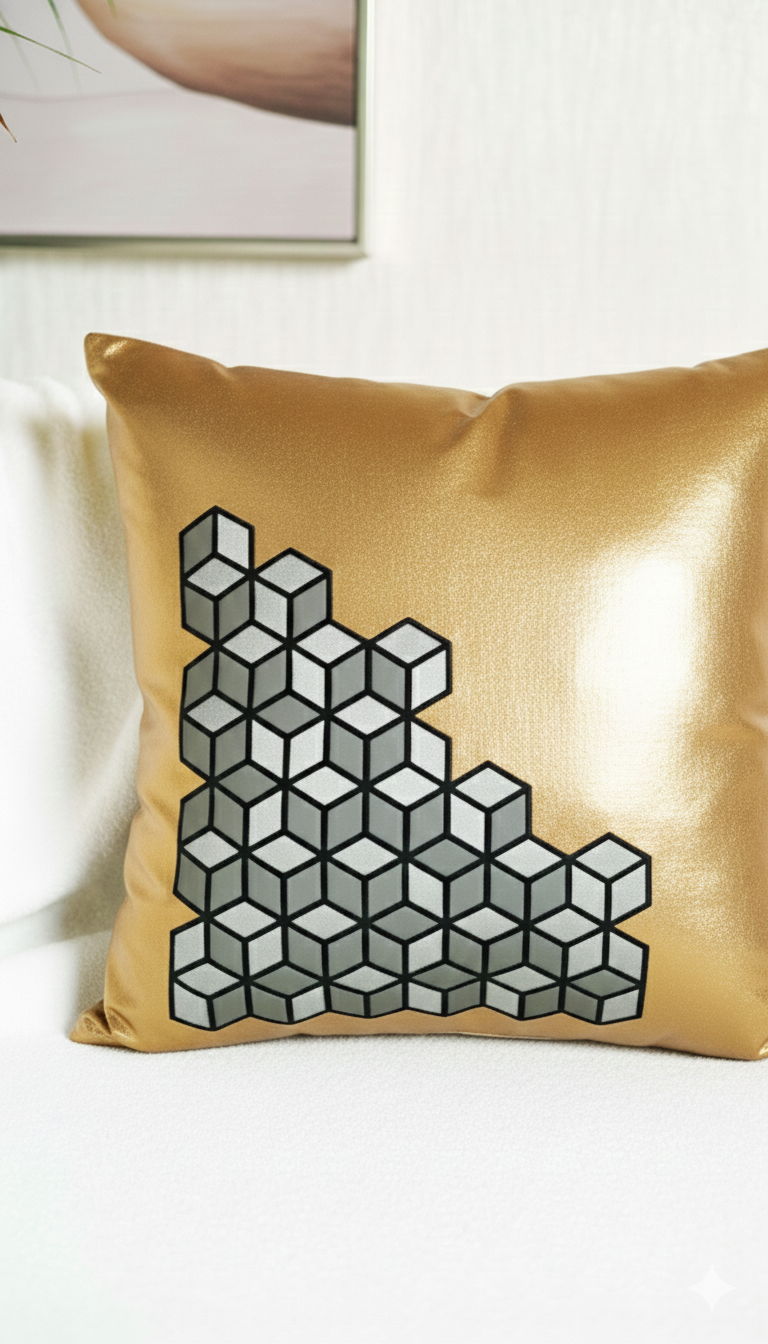 Decor N More Velvet Cushion Cover with 3D Cube Design