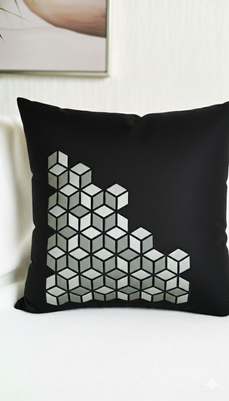 Decor N More Velvet Cushion Cover with 3D Cube Design