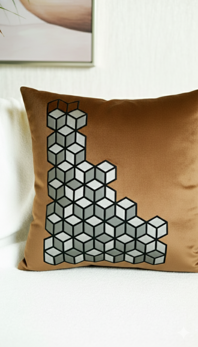 Decor N More Velvet Cushion Cover with 3D Cube Design
