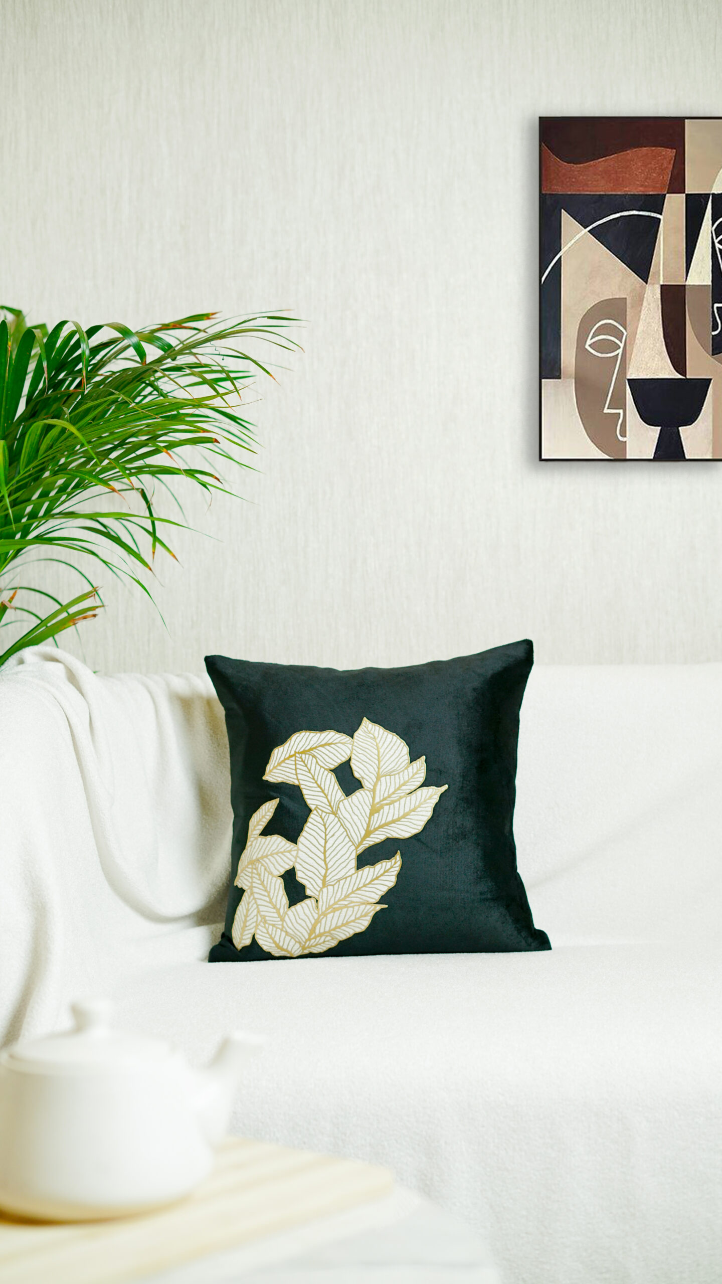 Decor N More "Botanical Charm Collection" – Golden Leaf Cushion Cover