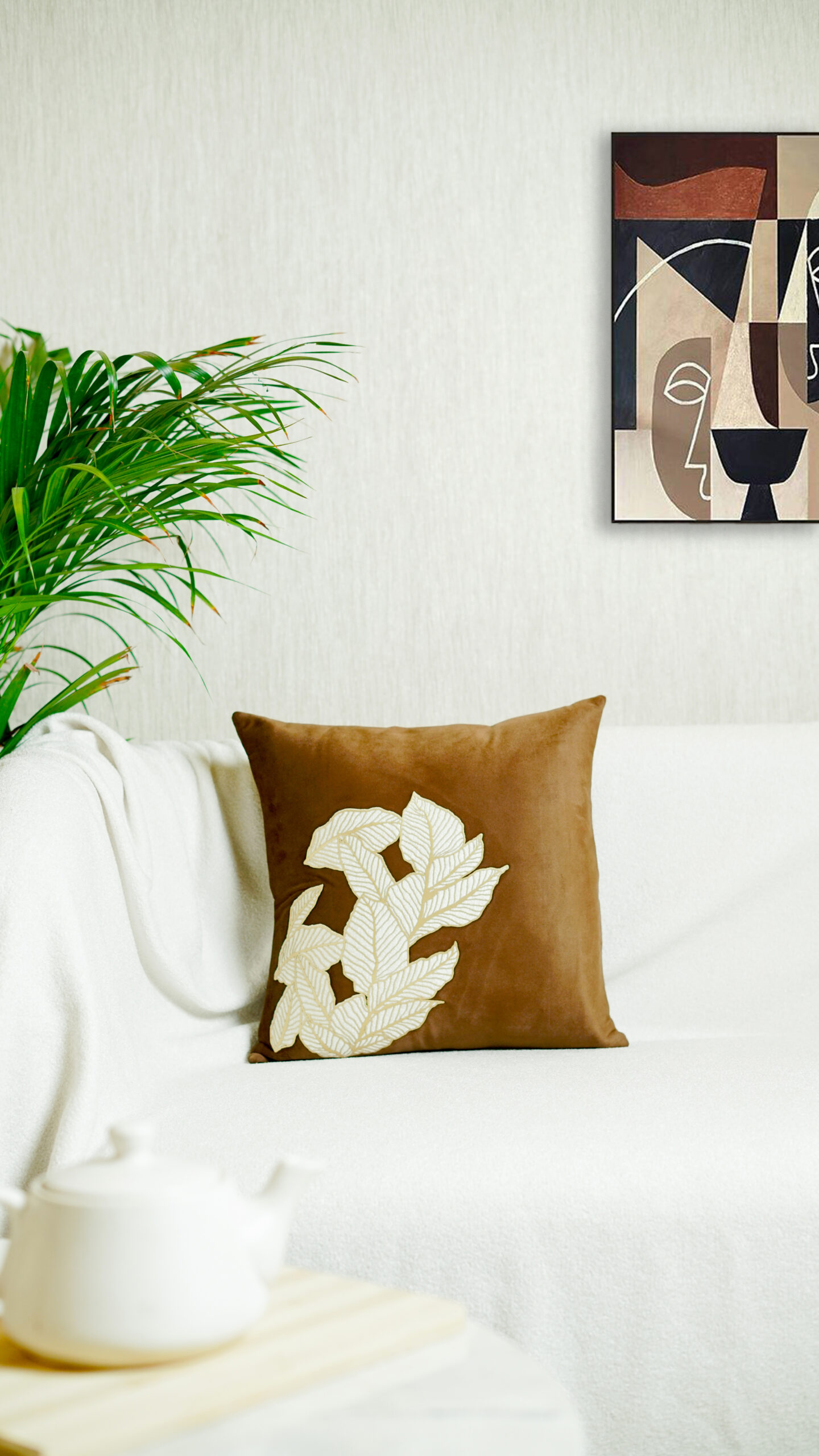 Decor N More "Botanical Charm Collection" – Golden Leaf Cushion Cover