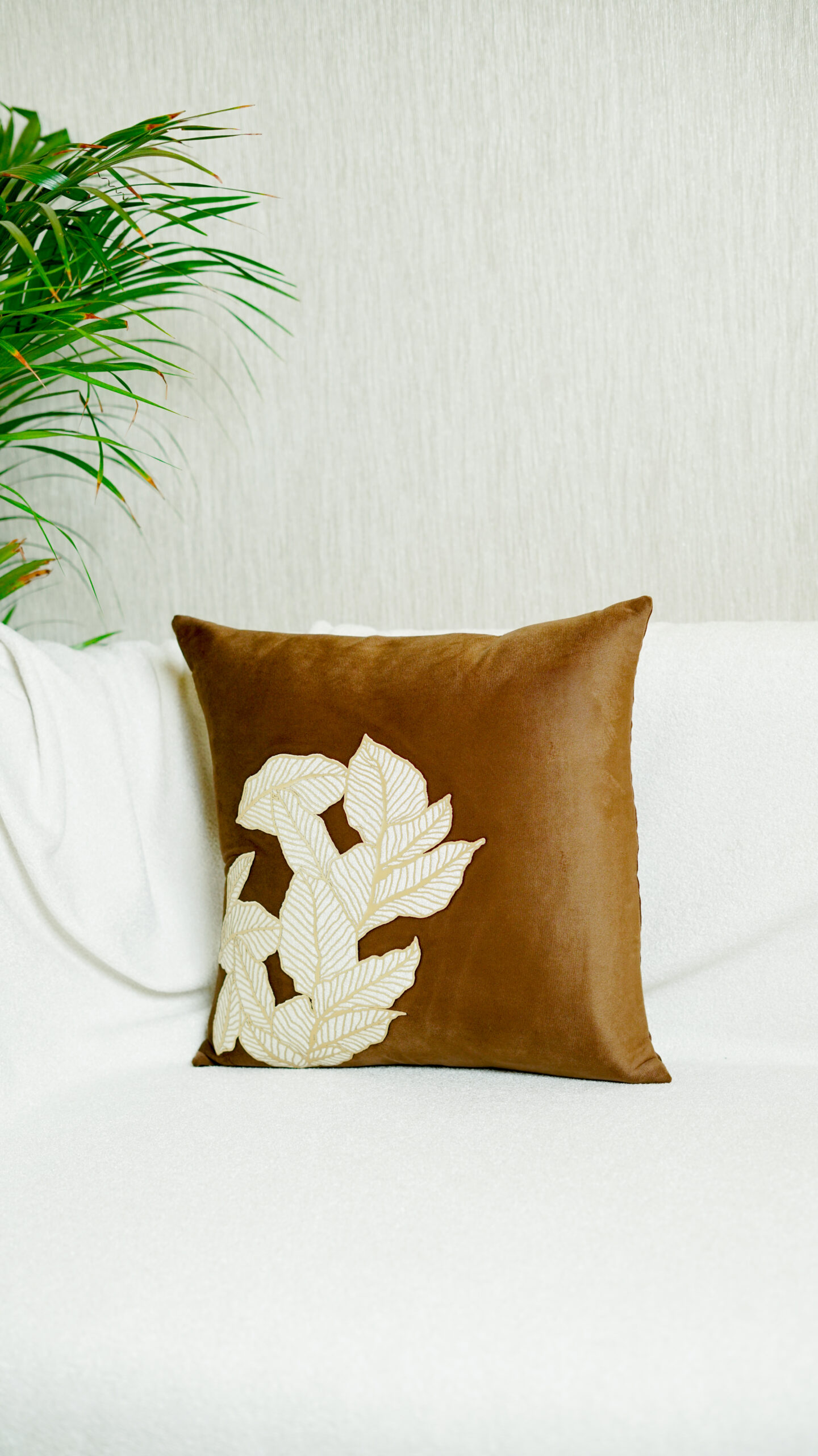 Decor N More "Botanical Charm Collection" – Golden Leaf Cushion Cover