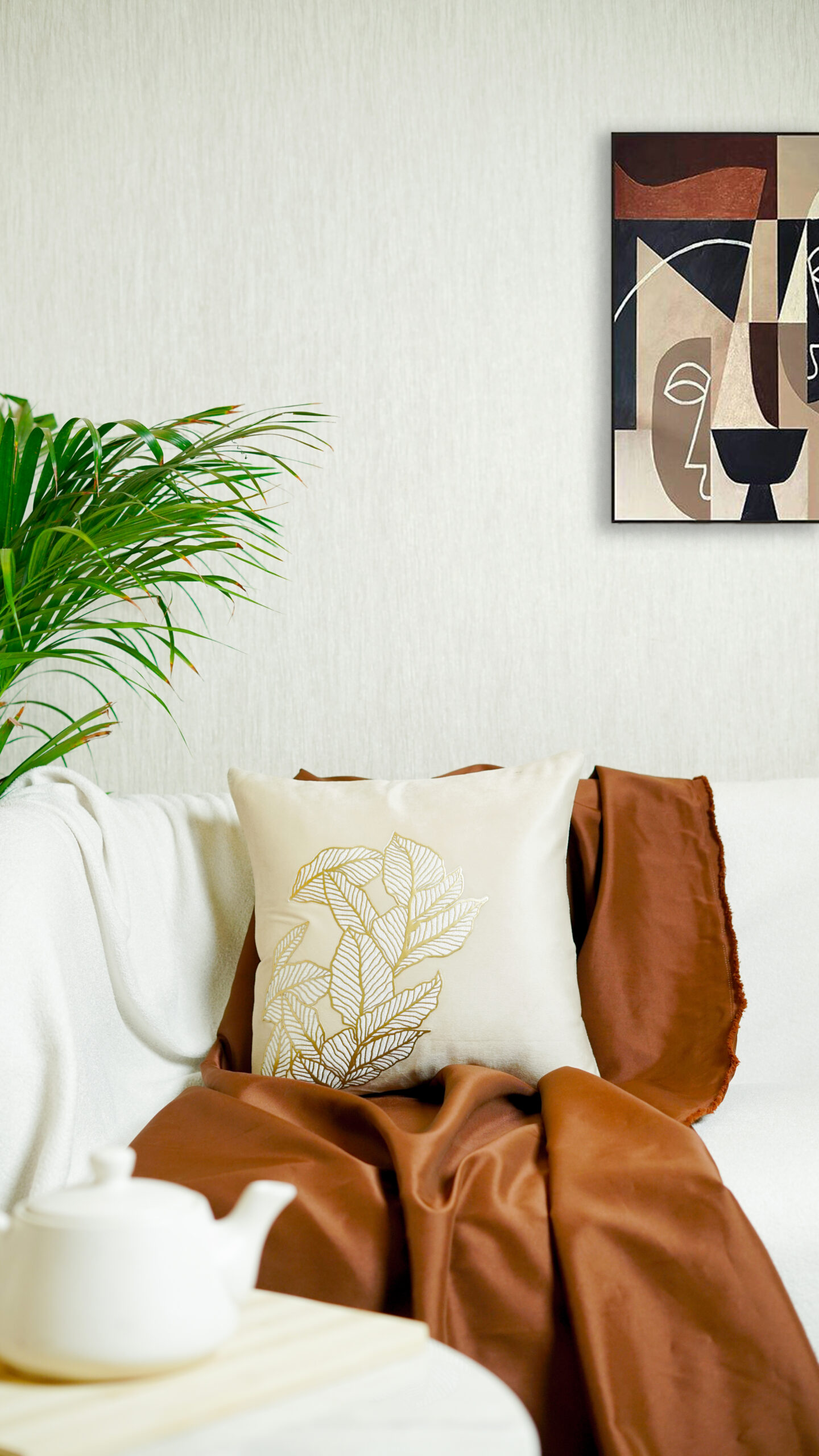 Decor N More "Botanical Charm Collection" – Golden Leaf Cushion Cover