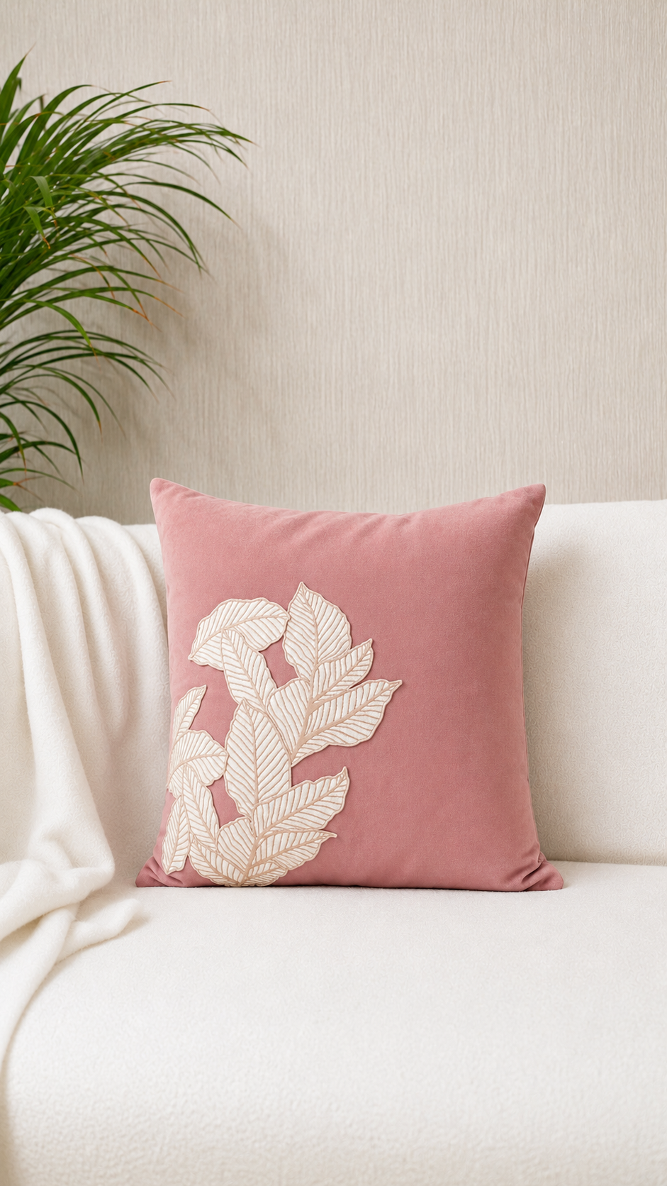 Decor N More "Botanical Charm Collection" – Golden Leaf Cushion Cover