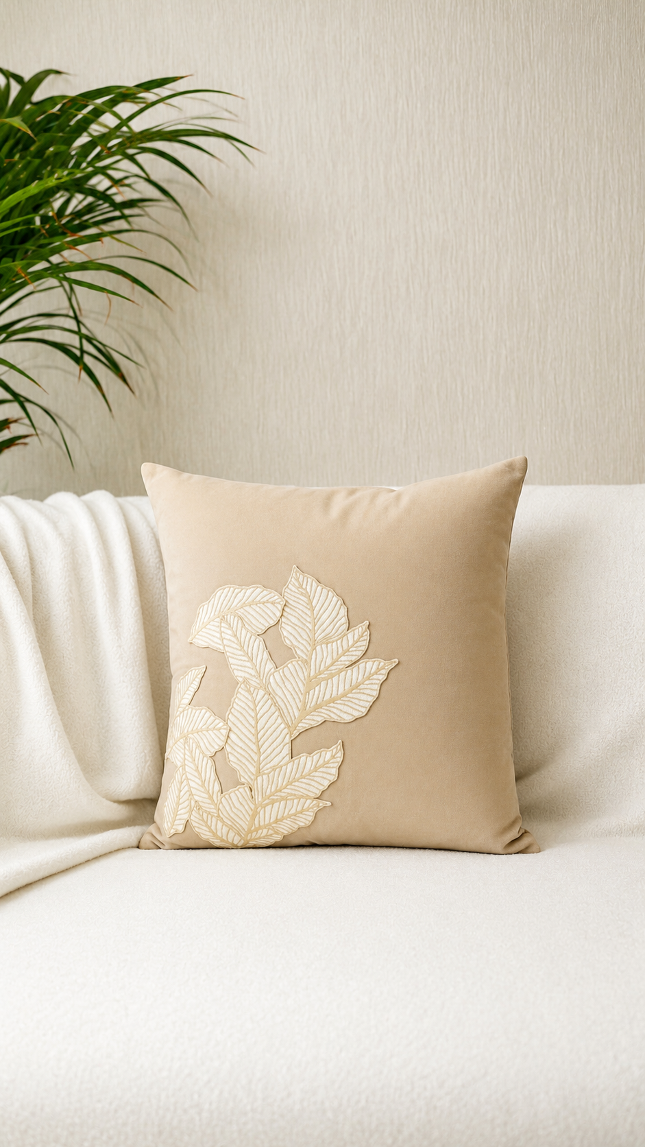 Decor N More "Botanical Charm Collection" – Golden Leaf Cushion Cover